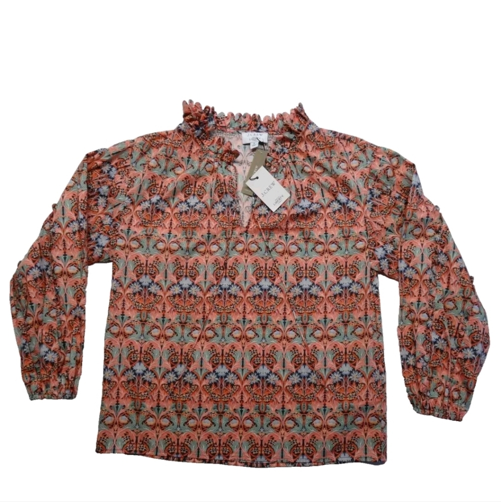 NWT J. Crew S Liberty Scalloped Tie-Neck Top in Liberty® May Nouveau Print BD779